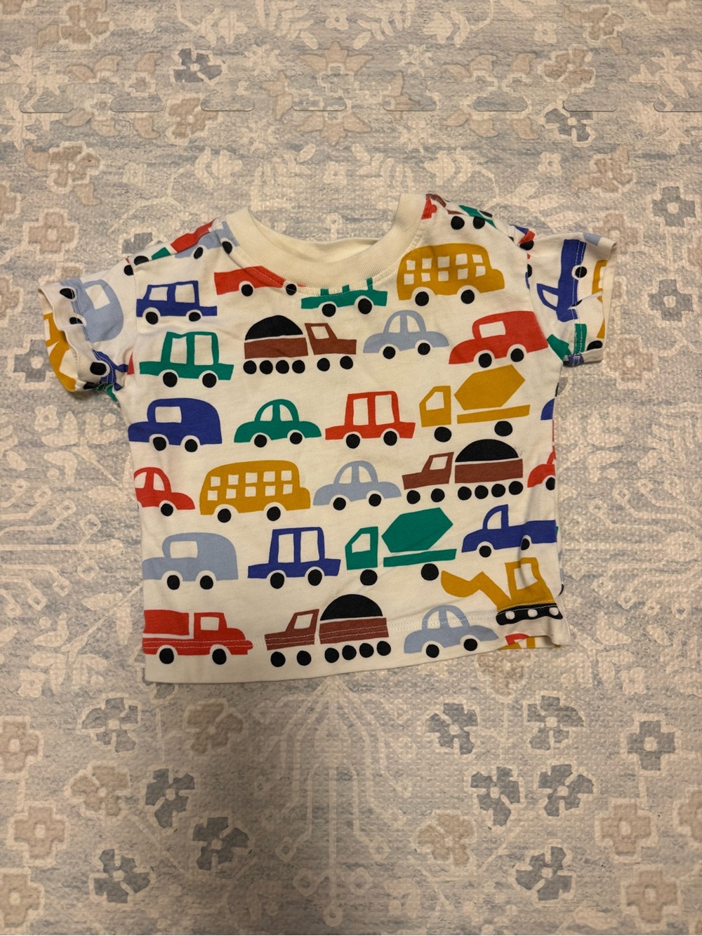 Hanna Andersson White Tee with Multicolored Vehicle Prints